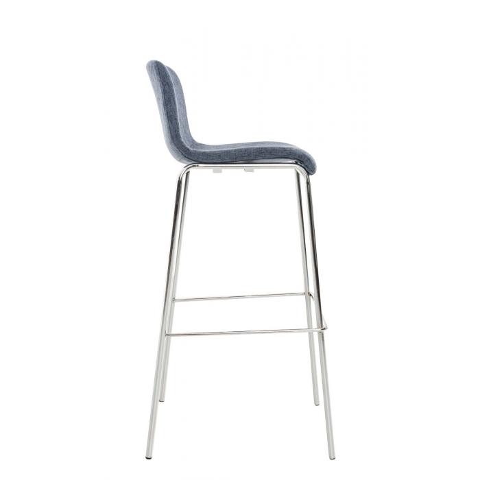 2er Set Barhocker HLO-CP20 Stoff 4-Fu Gestell chrom ~ blau