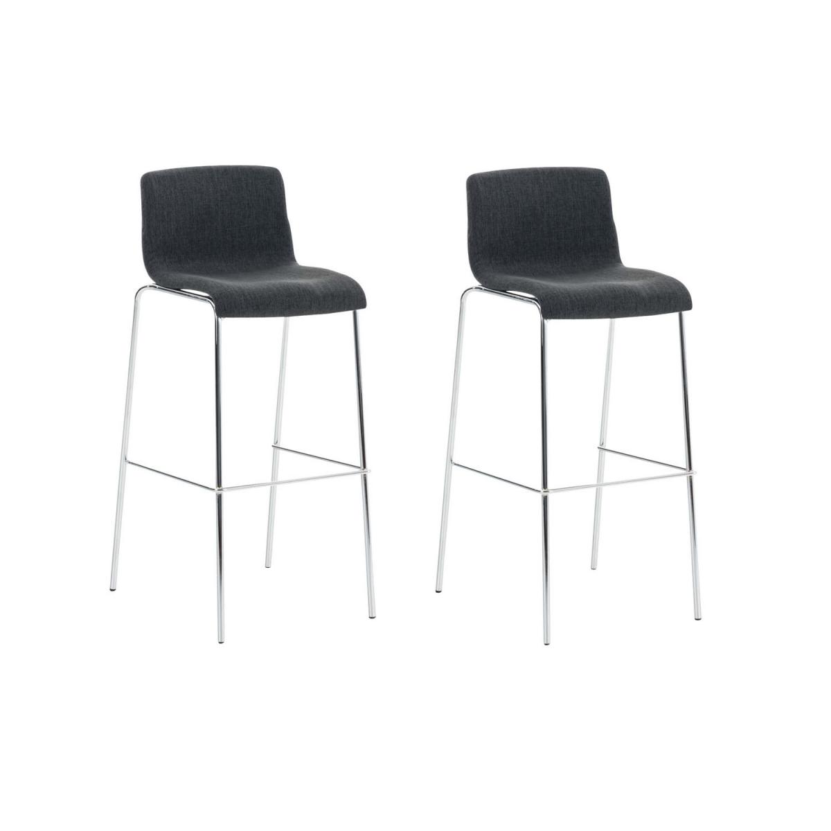 2er Set Barhocker HLO-CP20 Stoff 4-Fu Gestell chrom ~ dunkelgrau