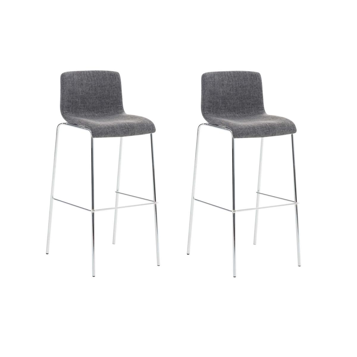 2er Set Barhocker HLO-CP20 Stoff 4-Fu Gestell chrom ~ hellgrau