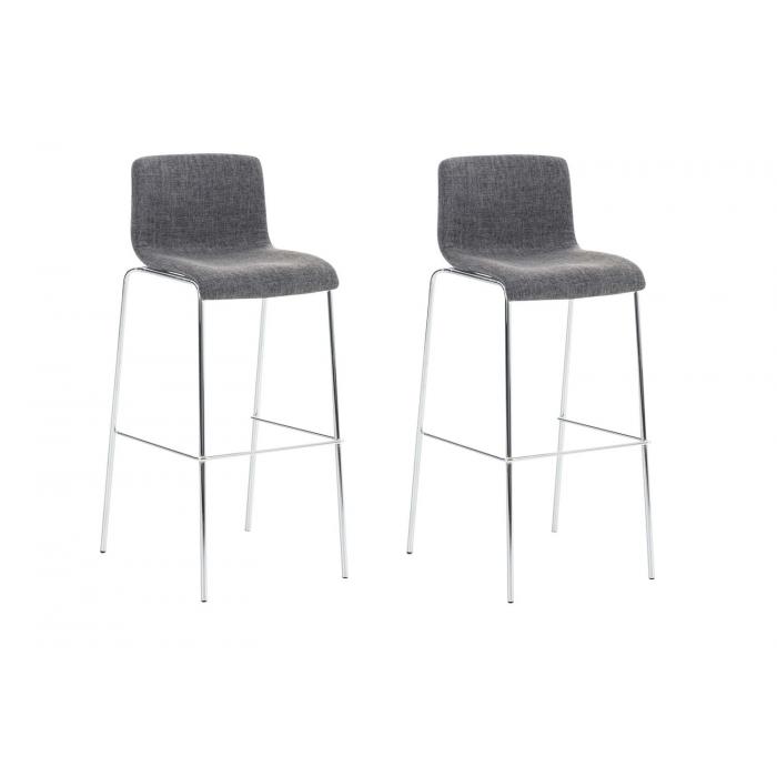 2er Set Barhocker HLO-CP20 Stoff 4-Fu Gestell chrom ~ hellgrau