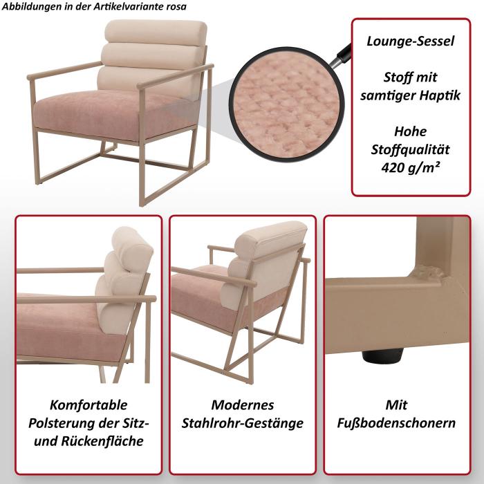 Lounge-Sessel HWC-O38, Cocktail-/Polstersessel Clubsessel, Stoff/Textil (420 g/m) Metall MVG ~ beige, Polster ros