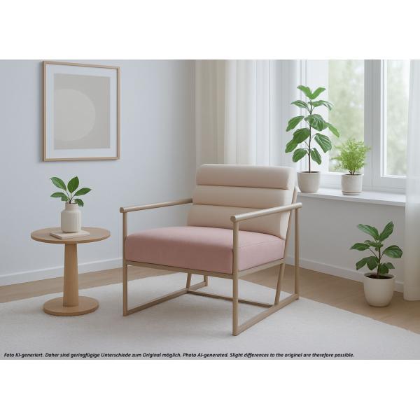 Lounge-Sessel HWC-O38, Cocktail-/Polstersessel Clubsessel, Stoff/Textil (420 g/m) Metall MVG ~ beige, Polster ros