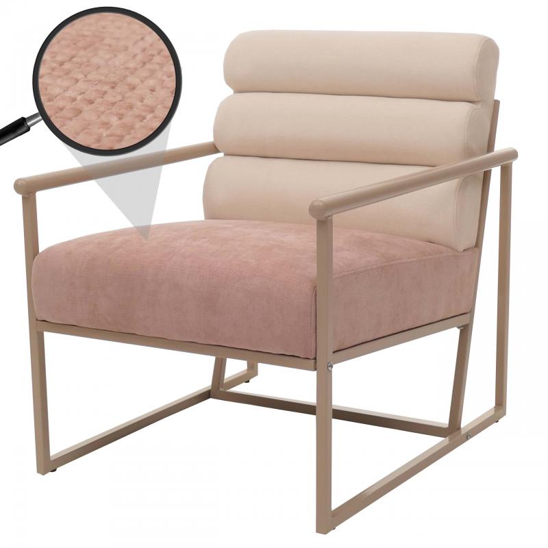 Lounge-Sessel HWC-O38, Cocktail-/Polstersessel Clubsessel, Stoff/Textil (420 g/m) Metall MVG ~ beige, Polster ros