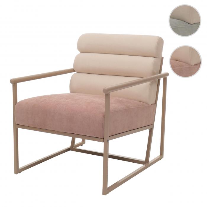 Lounge-Sessel HWC-O38, Cocktail-/Polstersessel Clubsessel, Stoff/Textil (420 g/m) Metall MVG ~ beige, Polster ros