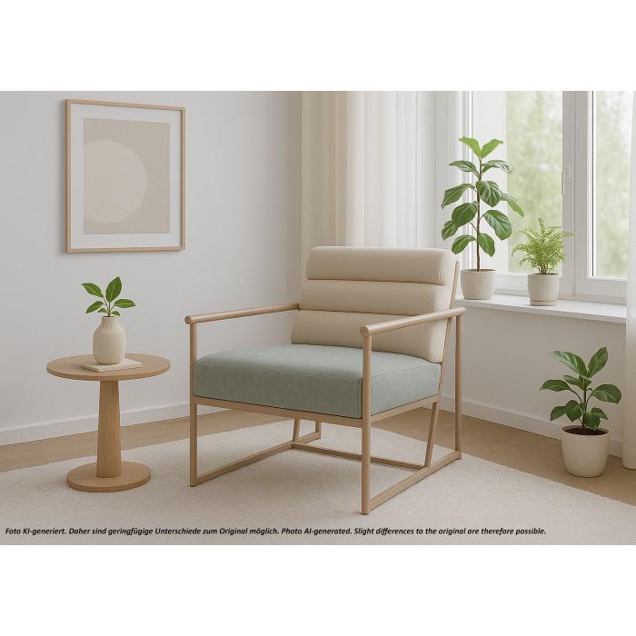 Lounge-Sessel HWC-O38, Cocktail-/Polstersessel Clubsessel, Stoff/Textil (420 g/m) Metall MVG ~ beige, Polster blau-grn