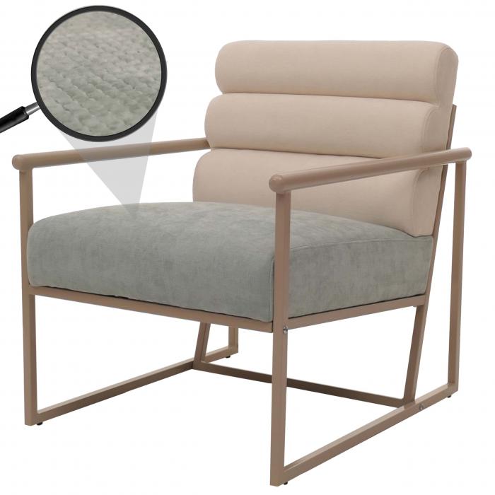 Lounge-Sessel HWC-O38, Cocktail-/Polstersessel Clubsessel, Stoff/Textil (420 g/m) Metall MVG ~ beige, Polster blau-grn