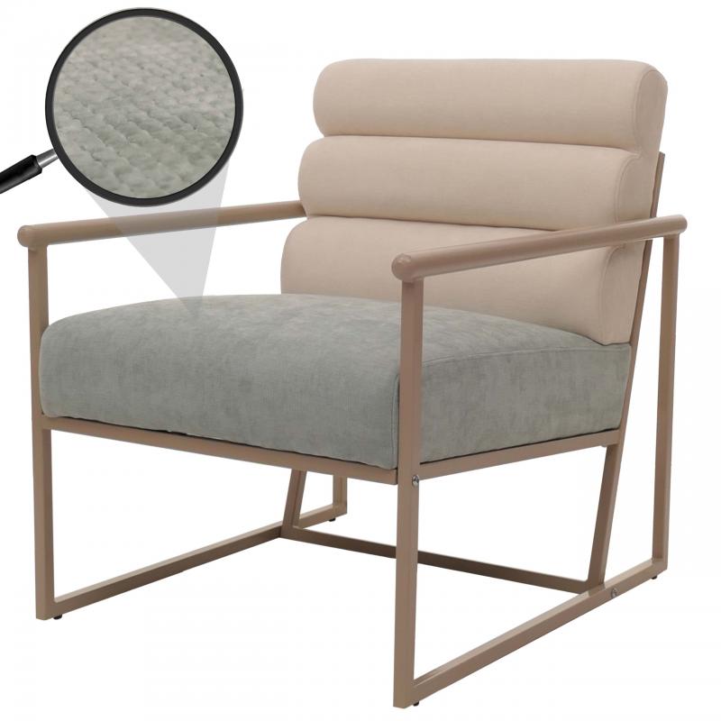 Lounge-Sessel HWC-O38, Cocktail-/Polstersessel Clubsessel, Stoff/Textil (420 g/m) Metall MVG ~ beige, Polster blau-grn