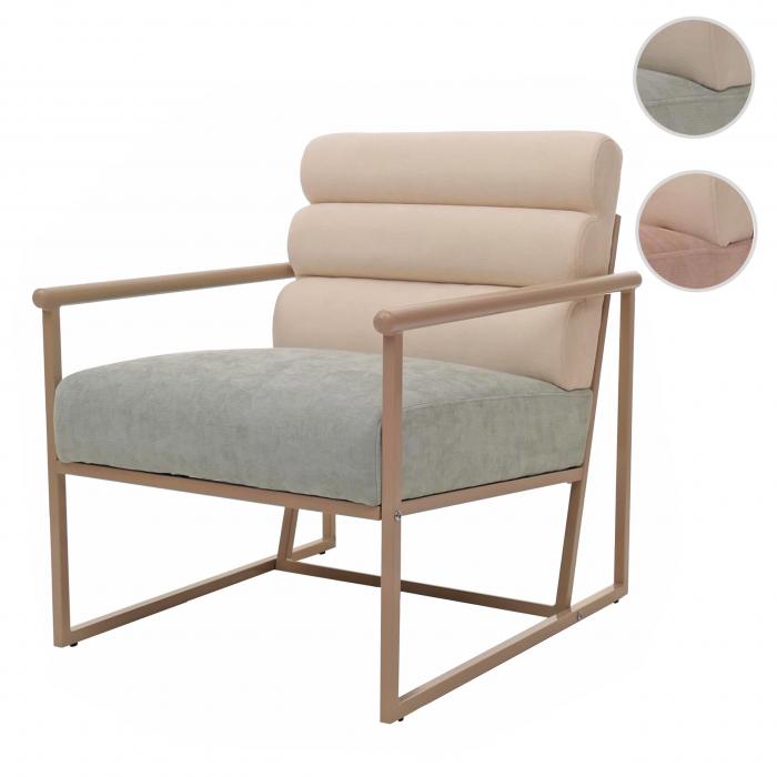 Lounge-Sessel HWC-O38, Cocktail-/Polstersessel Clubsessel, Stoff/Textil (420 g/m) Metall MVG ~ beige, Polster blau-grn