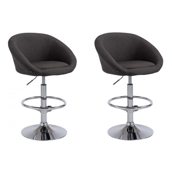 2er Set Barhocker HLO-CP182 V2 Stoff chrom ~ dunkelgrau