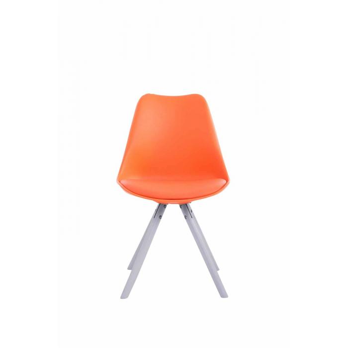 Besucherstuhl HLO-CP8 Kunstleder Rund wei ~ orange