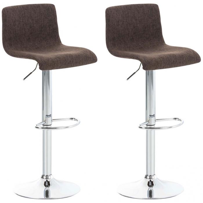 2er Set Barhocker HLO-CP20 Stoff chrom ~ braun