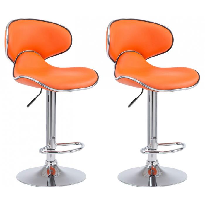 2er Set Barhocker HLO-CP29 V2 Kunstleder chrom ~ orange