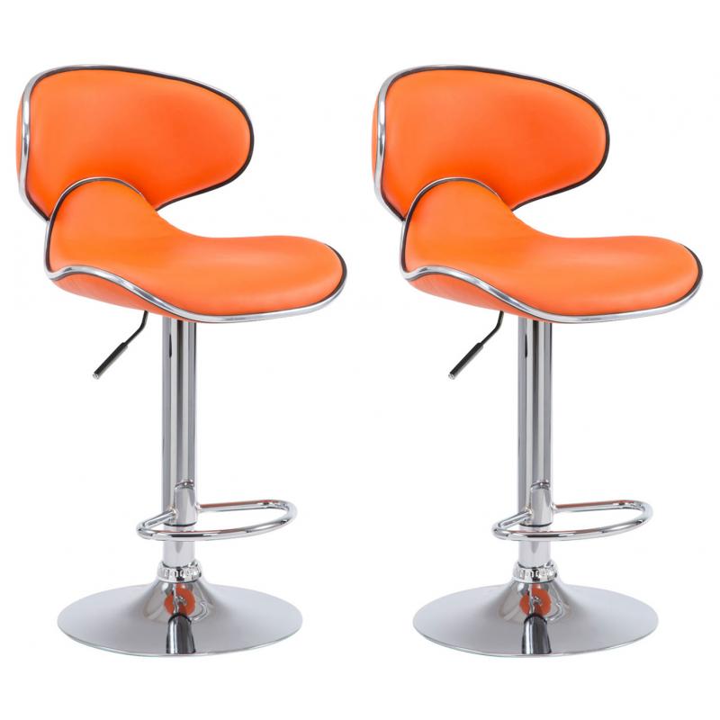 2er Set Barhocker HLO-CP29 V2 Kunstleder chrom ~ orange