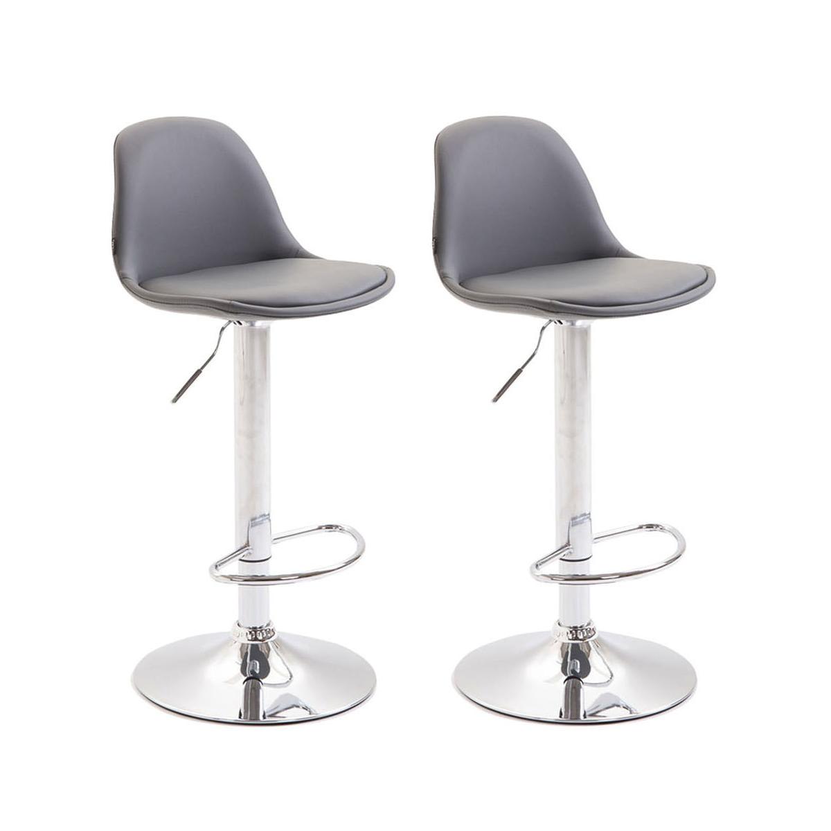 2er Set Barhocker HLO-CP24 Vollgepolstert Kunstleder chrom ~ grau