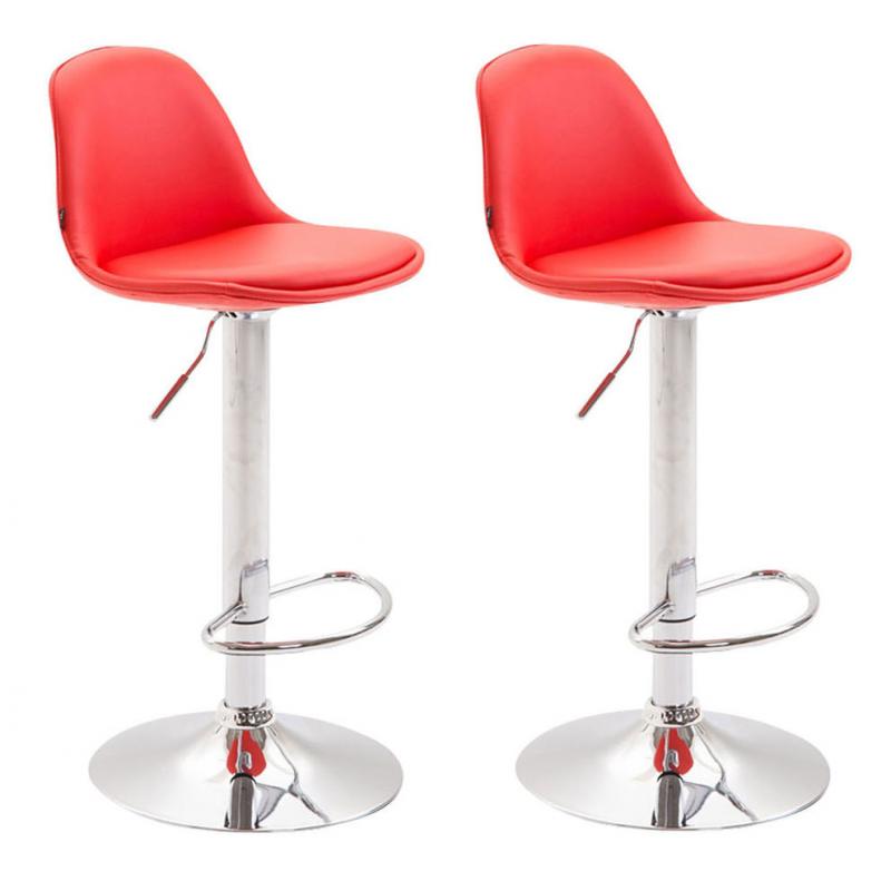 2er Set Barhocker HLO-CP24 Vollgepolstert Kunstleder chrom ~ rot