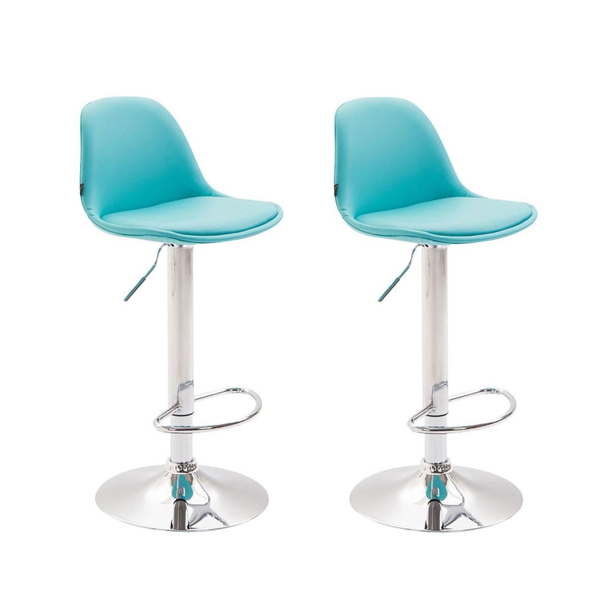 2er Set Barhocker HLO-CP24 Vollgepolstert Kunstleder chrom ~ blau