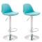 2er Set Barhocker HLO-CP24 Vollgepolstert Kunstleder chrom ~ blau