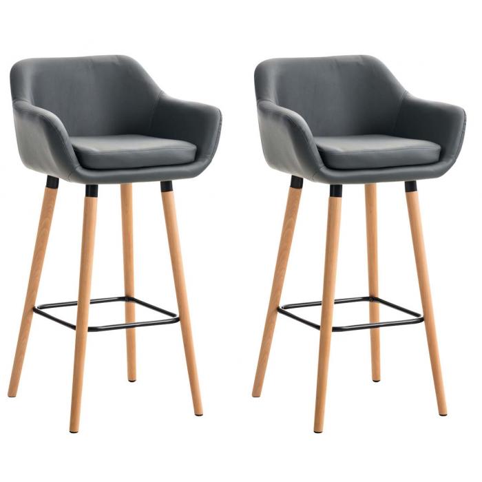 2er Set Barhocker HLO-CP19 Kunstleder ~ grau