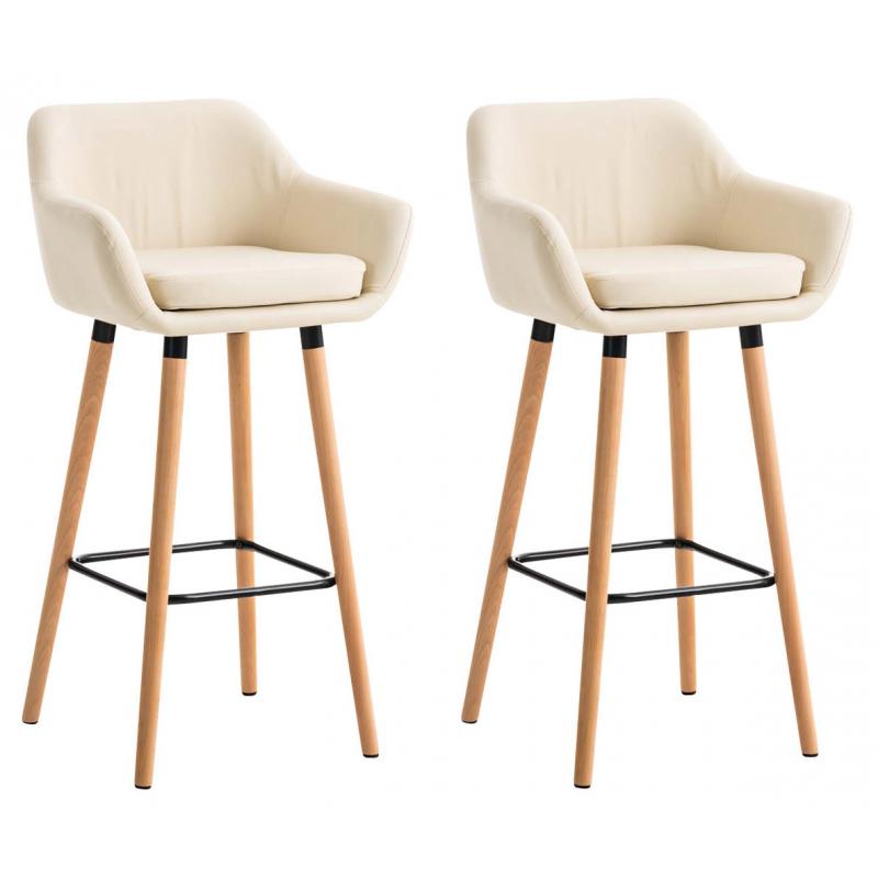 2er Set Barhocker HLO-CP19 Kunstleder ~ creme