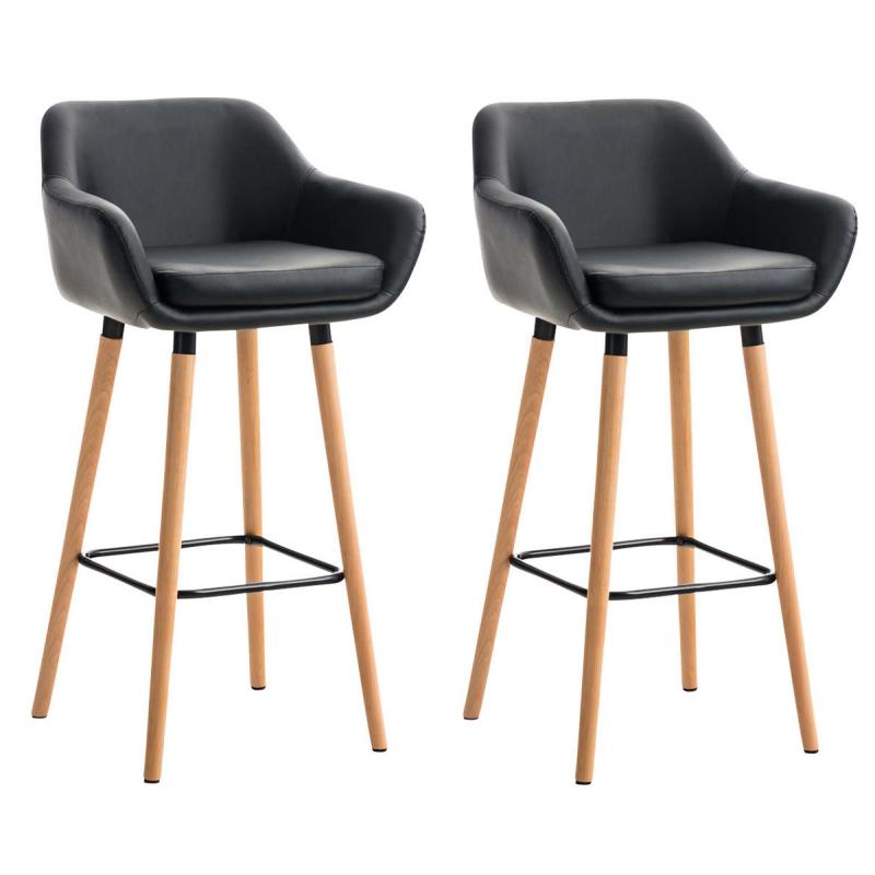 2er Set Barhocker HLO-CP19 Kunstleder ~ schwarz