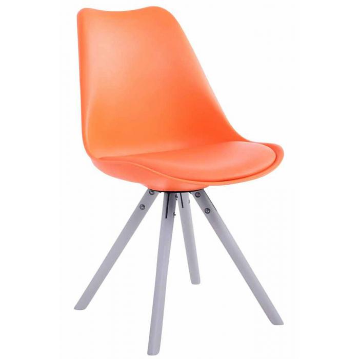 Besucherstuhl HLO-CP8 Kunstleder Rund wei ~ orange