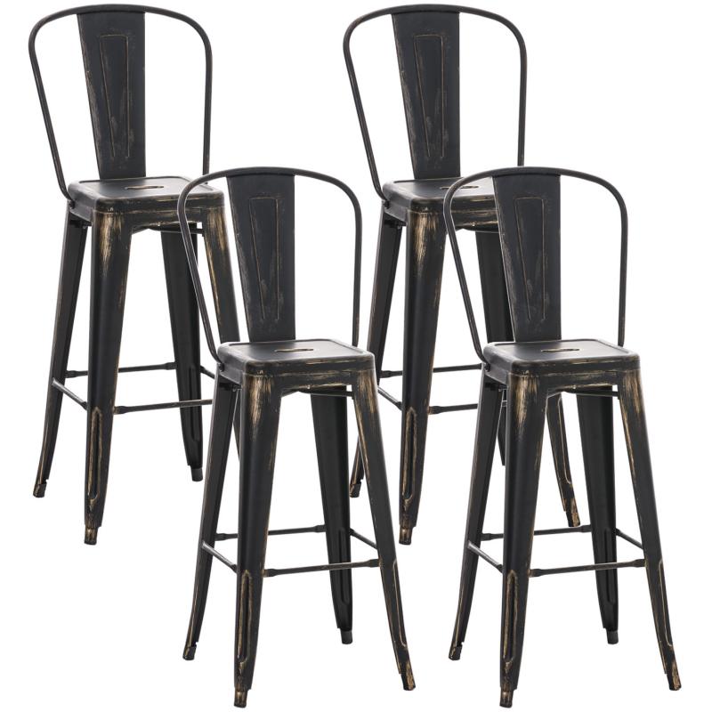 4er Set Barhocker HLO-CP4 antik ~ schwarz-gold
