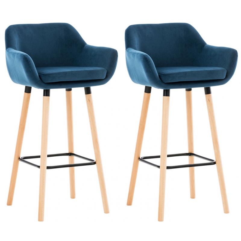2er Set Barhocker HLO-CP19 Samt ~ blau