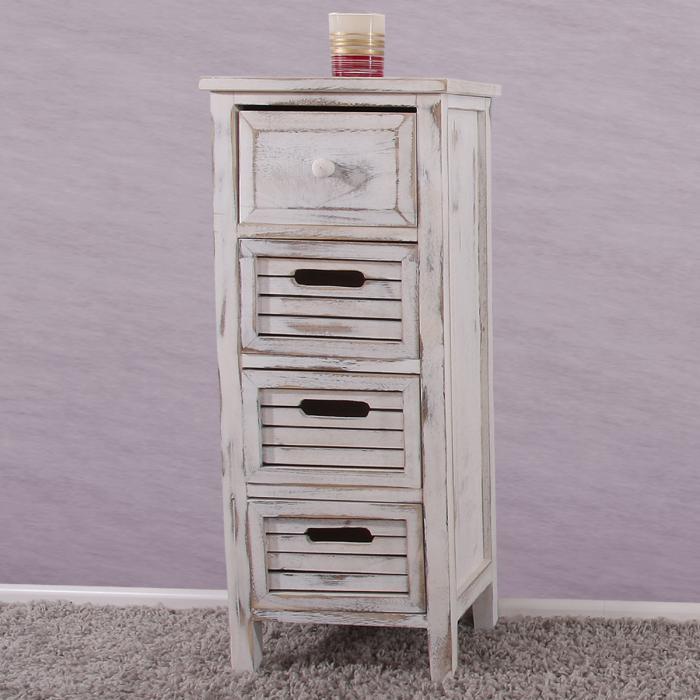 Kommode T18, Schubladenschrank Schrank, 4 Schubladen, 74x30x25cm Shabby-Look Vintage ~ wei