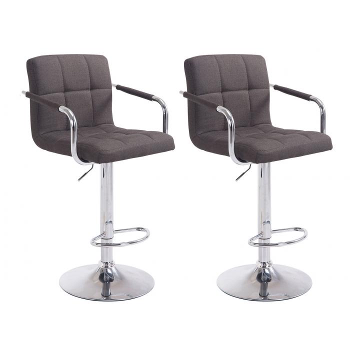 2er Set Barhocker HLO-CP35 V2 Stoff chrom ~ dunkelgrau