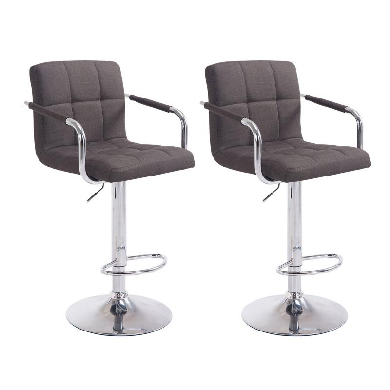 2er Set Barhocker HLO-CP35 V2 Stoff chrom ~ dunkelgrau