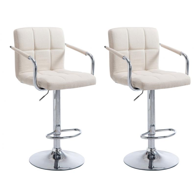 2er Set Barhocker HLO-CP35 V2 Stoff chrom ~ beige