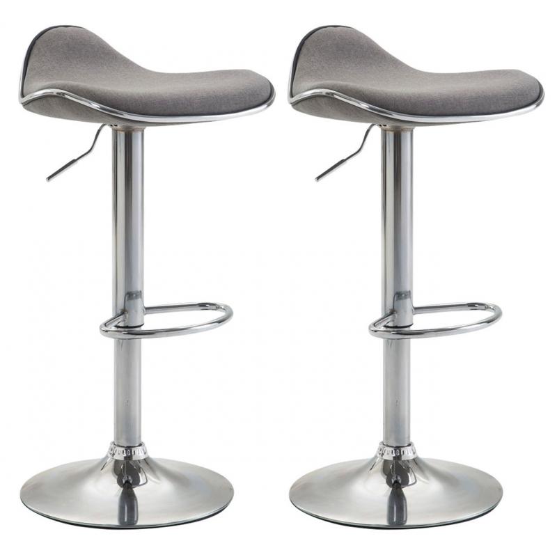 2er Set Barhocker HLO-CP48 Stoff ~ hellgrau