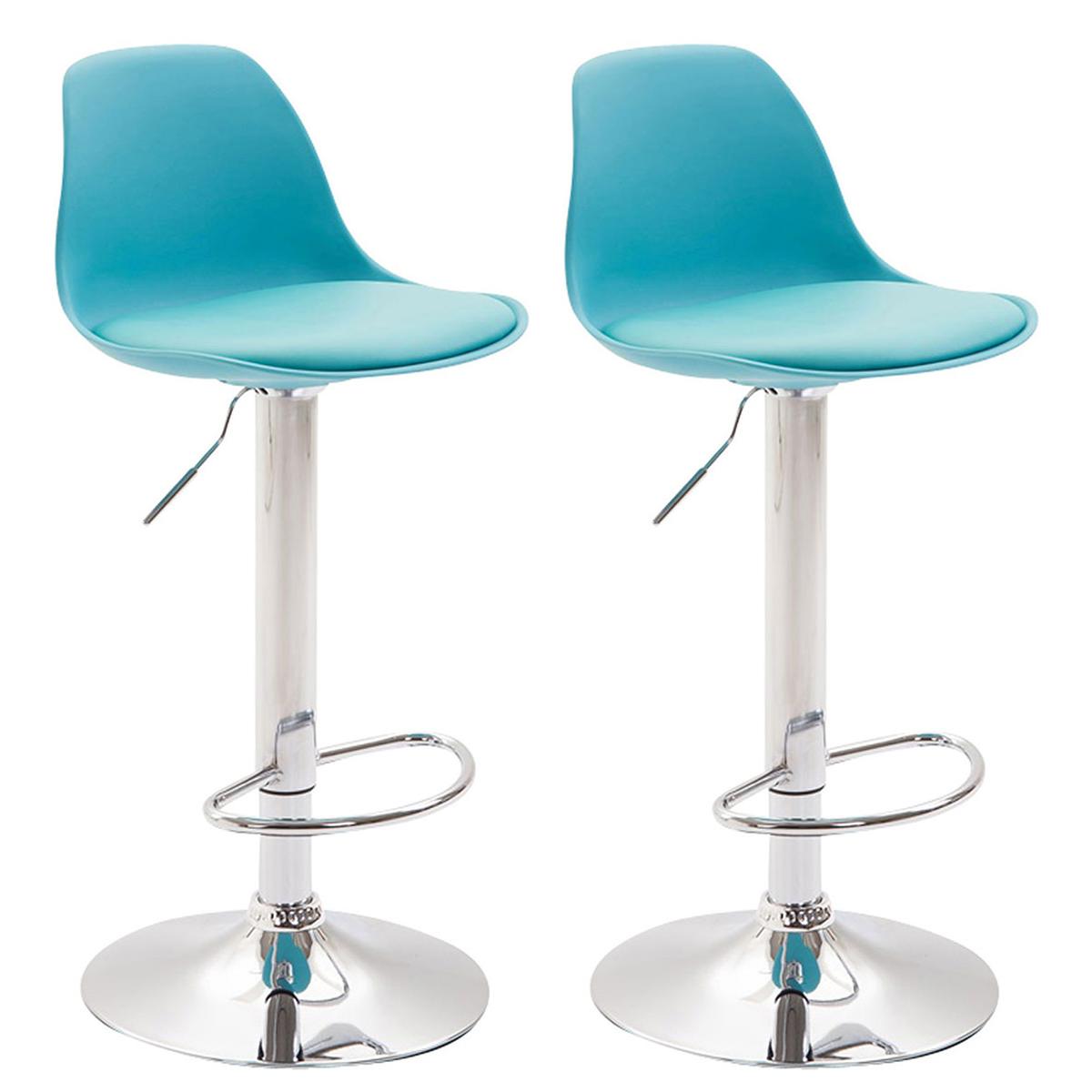 2er Set Barhocker HLO-CP24 Kunststoff chrom ~ blau