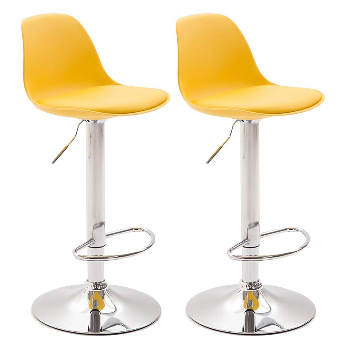 2er Set Barhocker HLO-CP24 Kunststoff chrom ~ gelb