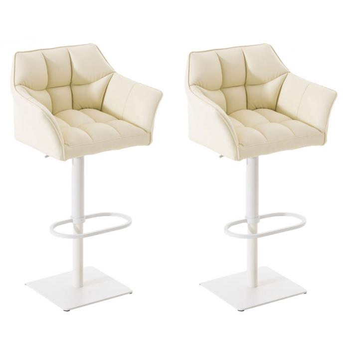 2er Set Barhocker HLO-CP1 Kunstleder wei ~ creme