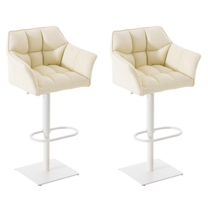 2er Set Barhocker HLO-CP1 Kunstleder wei ~ creme