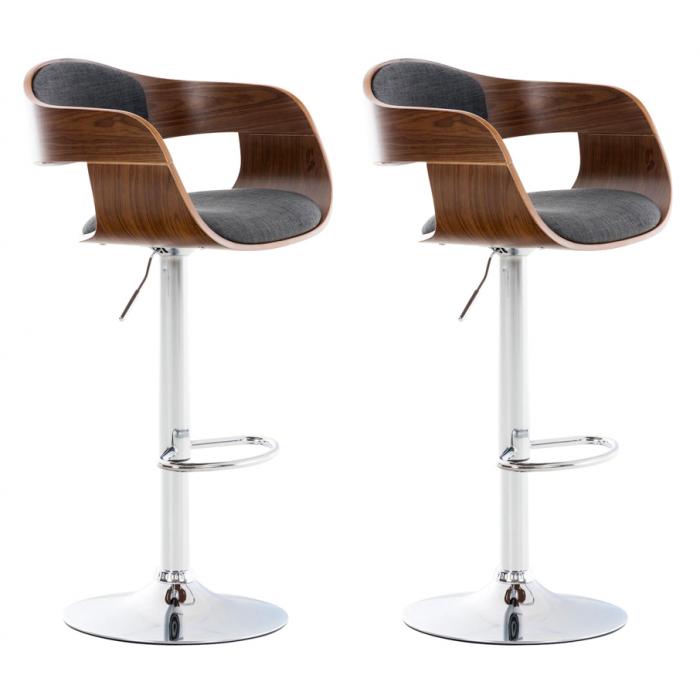 2er Set Barhocker HLO-CP235 Stoff ~ walnuss/dunkelgrau
