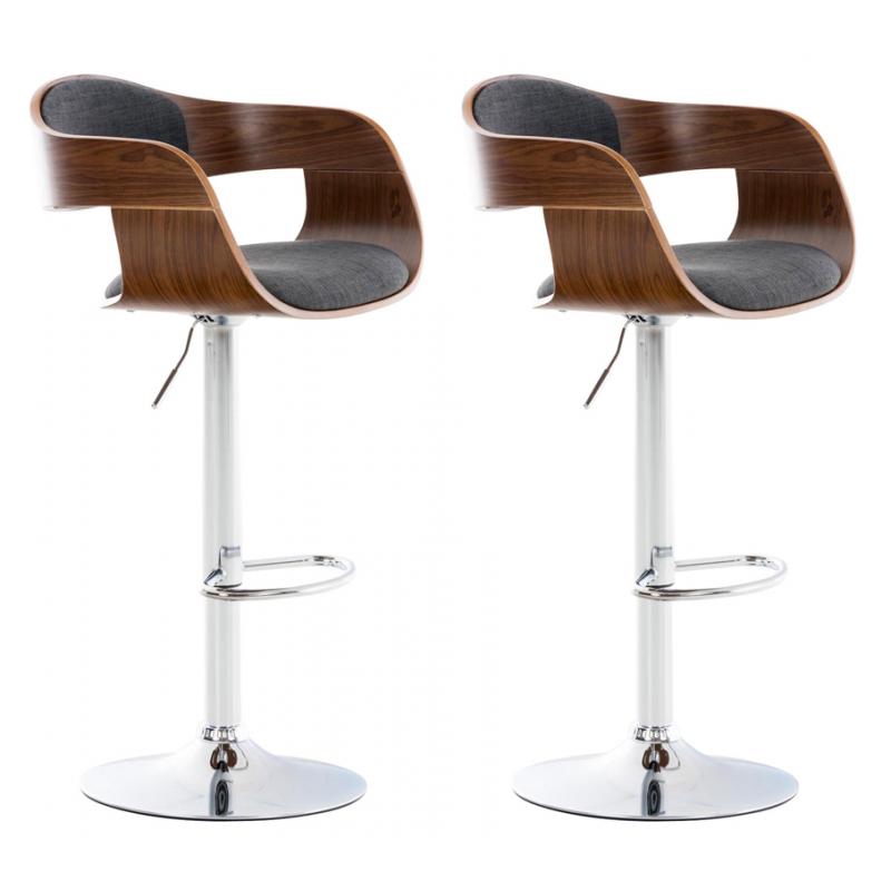 2er Set Barhocker HLO-CP235 Stoff ~ walnuss/dunkelgrau