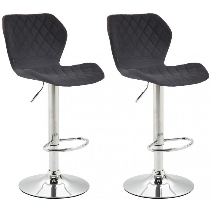 2er Set Barhocker HLO-CP14 Stoff chrom ~ schwarz