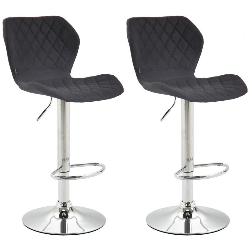 2er Set Barhocker HLO-CP14 Stoff chrom ~ schwarz