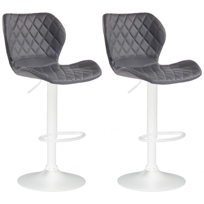 2er Set Barhocker HLO-CP14 Kunstleder wei ~ grau