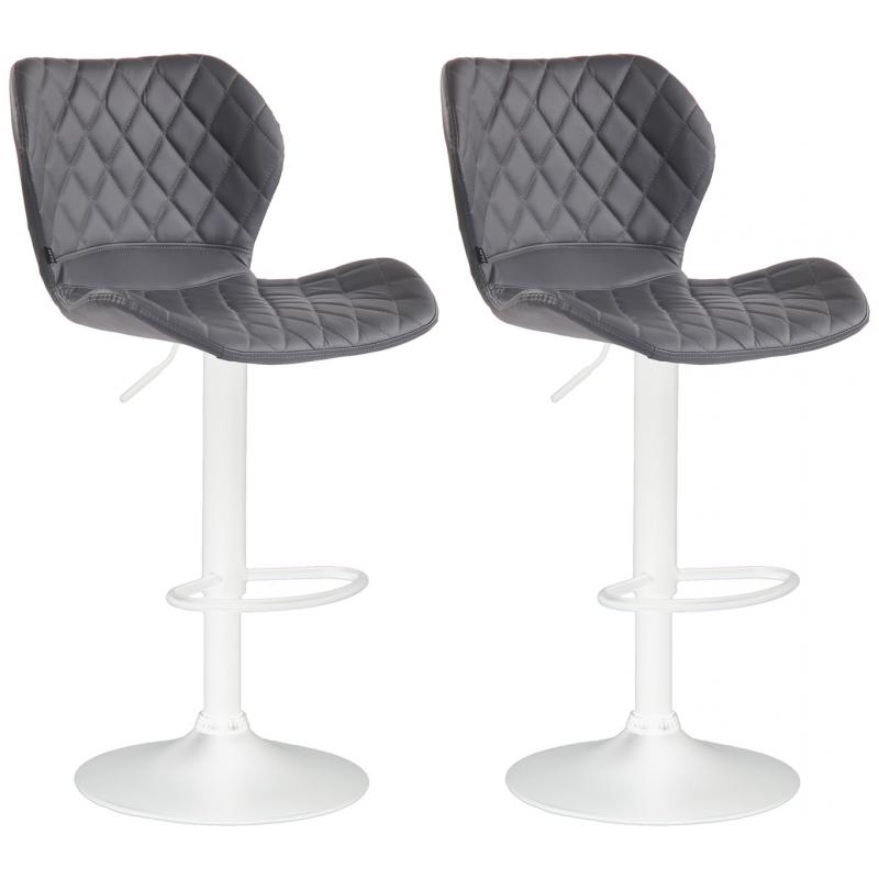 2er Set Barhocker HLO-CP14 Kunstleder wei ~ grau