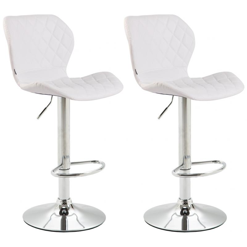 2er Set Barhocker HLO-CP14 Kunstleder chrom ~ wei