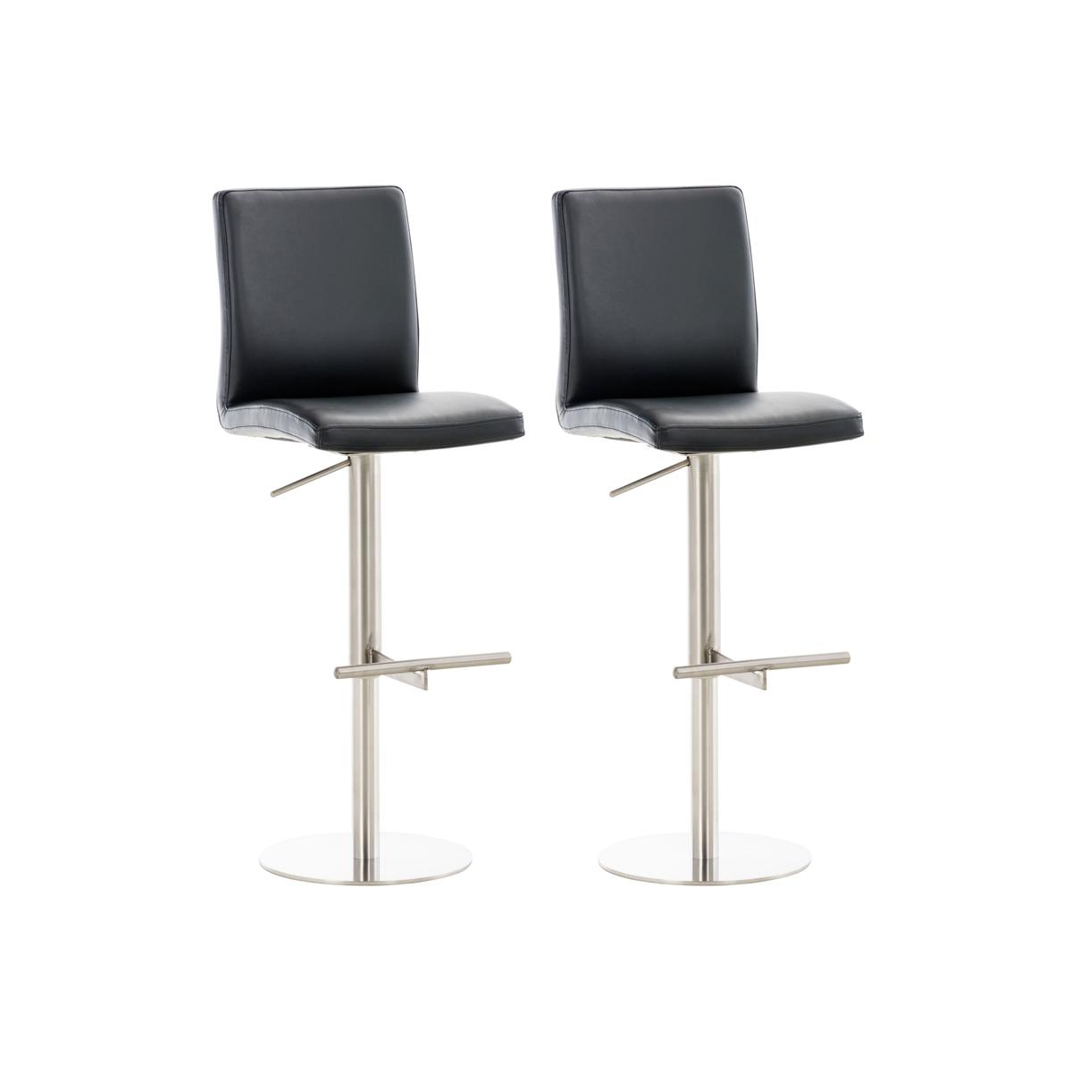 2er Set Barhocker HLO-CP10 Kunstleder edelstahl ~ schwarz