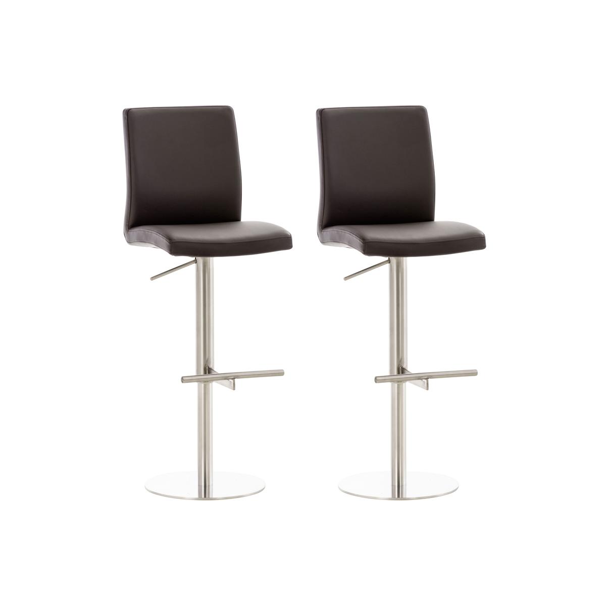 2er Set Barhocker HLO-CP10 Kunstleder edelstahl ~ braun