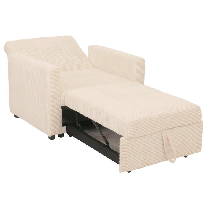 Schlafsessel HWC-L90, Klappsessel Gstebett Relaxsessel, Liegeflche 200x100cm Stoff/Textil Cord ~ creme-wei