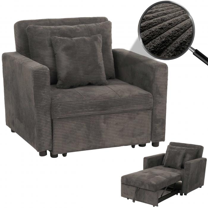 Schlafsessel HWC-L90, Klappsessel Gstebett Relaxsessel, Liegeflche 200x100cm Stoff/Textil Cord ~ dunkelgrau