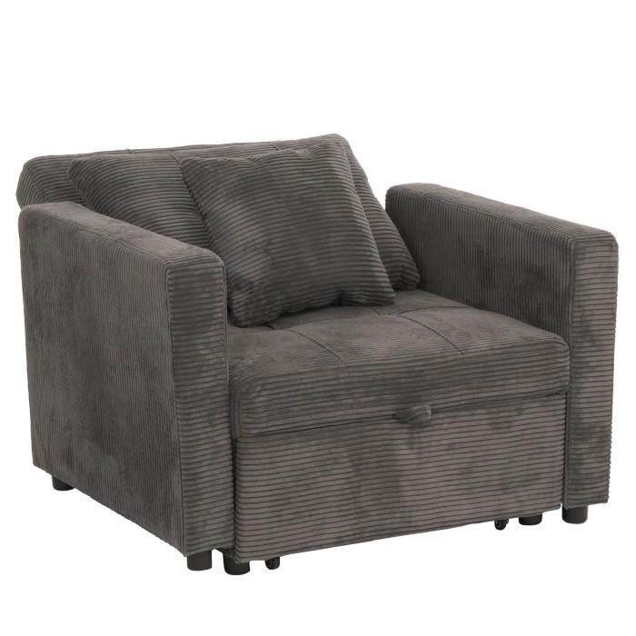 Schlafsessel HWC-L90, Klappsessel Gstebett Relaxsessel, Liegeflche 200x100cm Stoff/Textil Cord ~ dunkelgrau