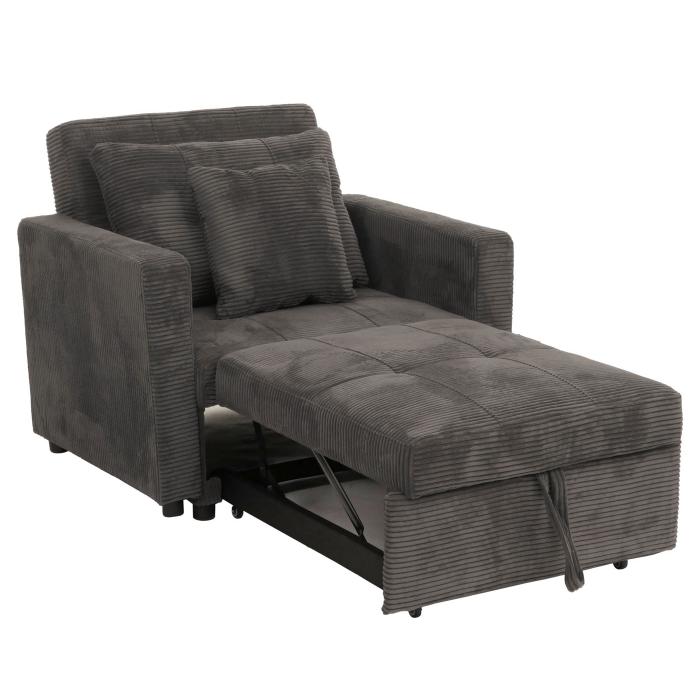 Schlafsessel HWC-L90, Klappsessel Gstebett Relaxsessel, Liegeflche 200x100cm Stoff/Textil Cord ~ dunkelgrau