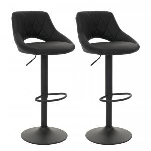 2er-Set Barhocker HWC-N64, Barstuhl Tresenhocker, Fuablage drehbar, Kunstleder Metall ~ schwarz